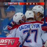 Le tir de Desharnais échappe à Bishop / Desharnais overpowers the glove of Bishop